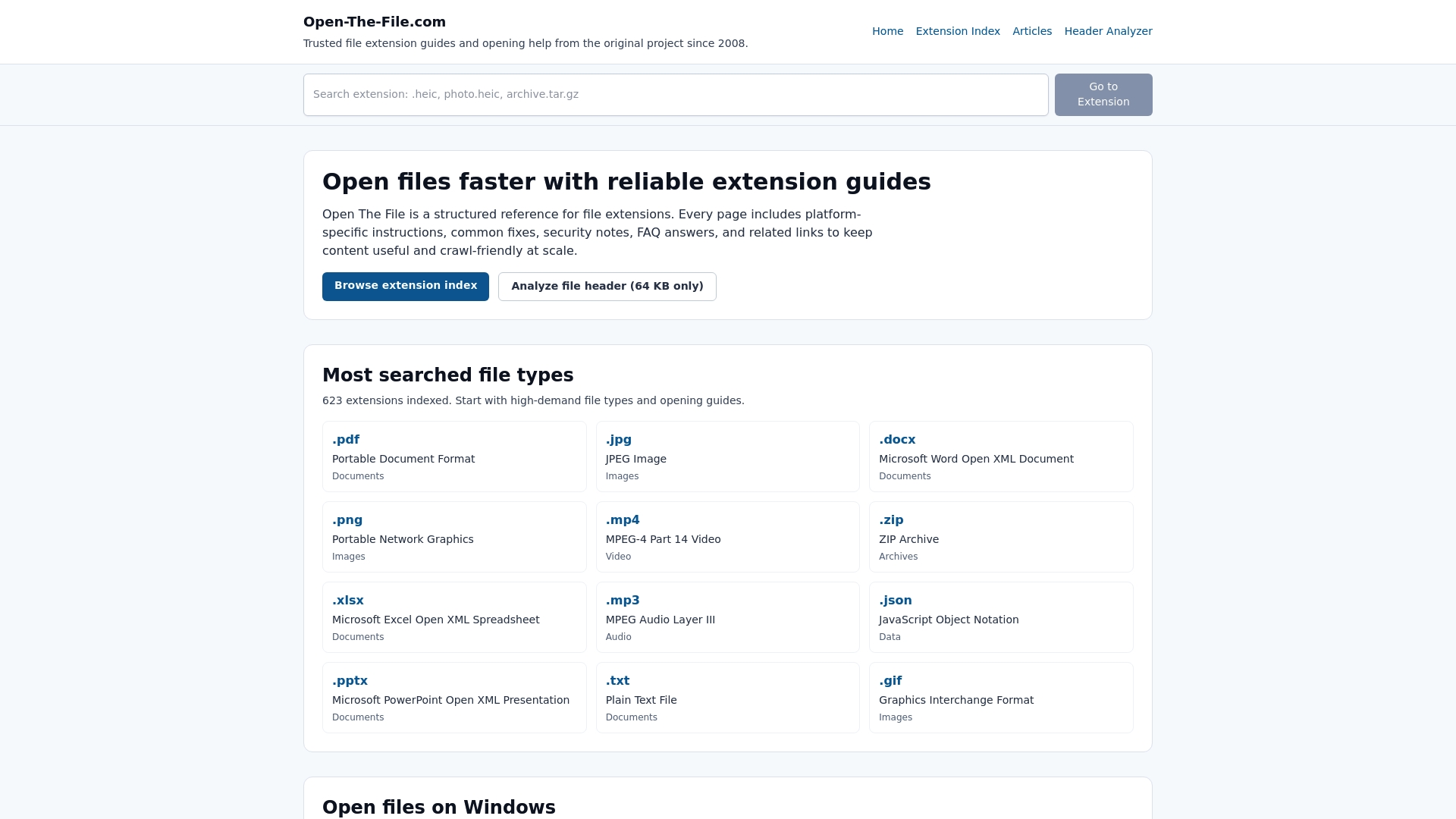 Open-The-File.com homepage