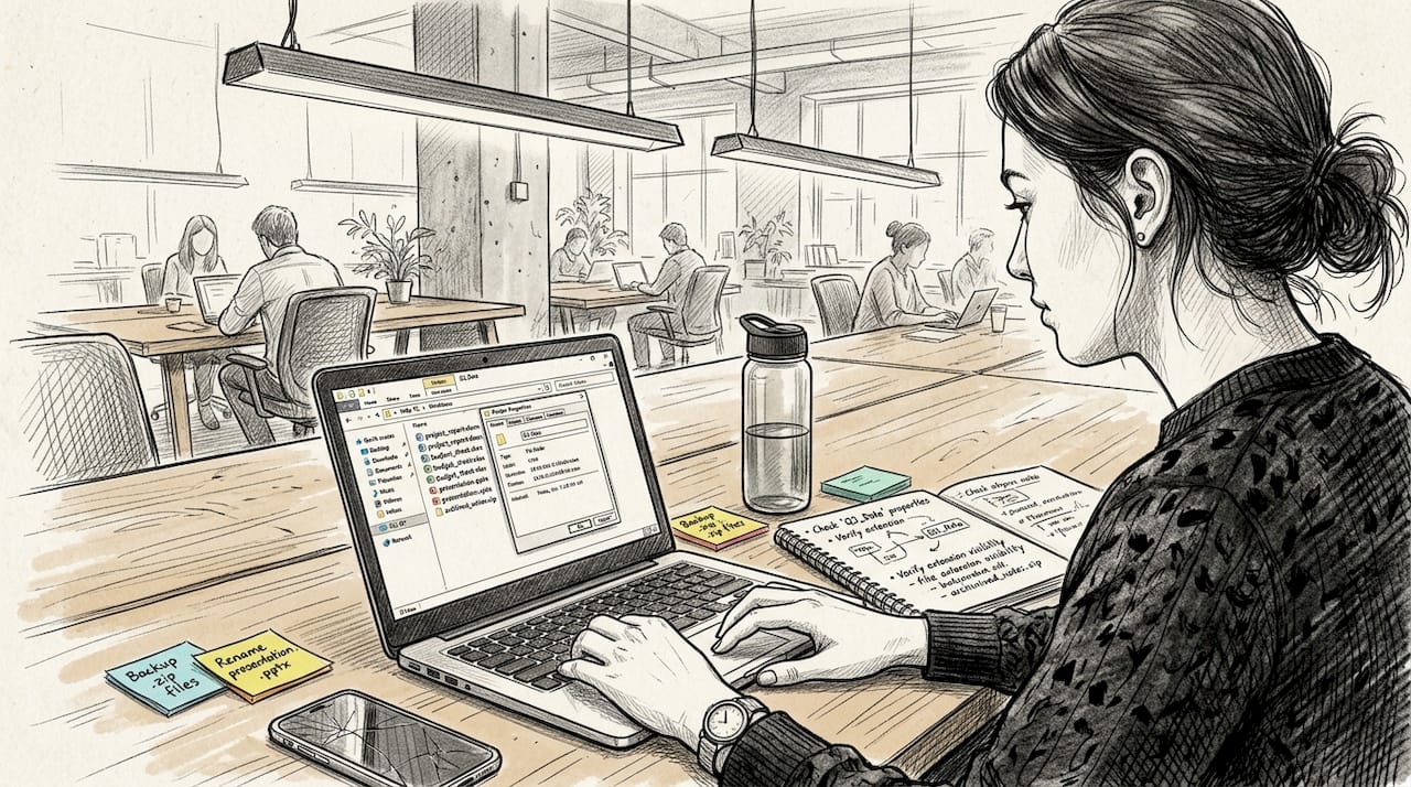Woman viewing file extensions in Windows