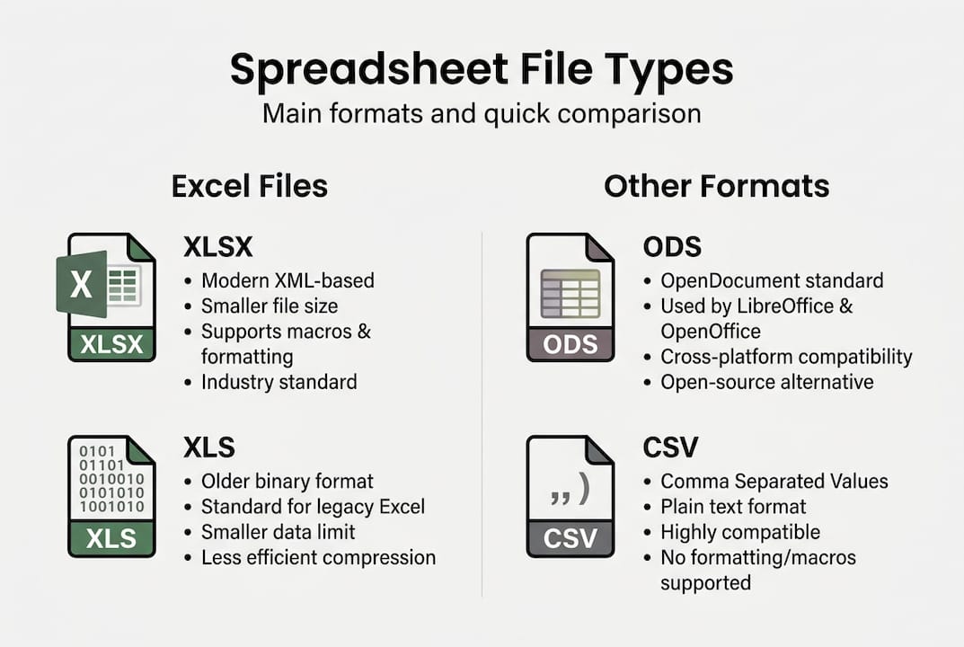 Infografik mit Übersicht über die Tabellendateitypen