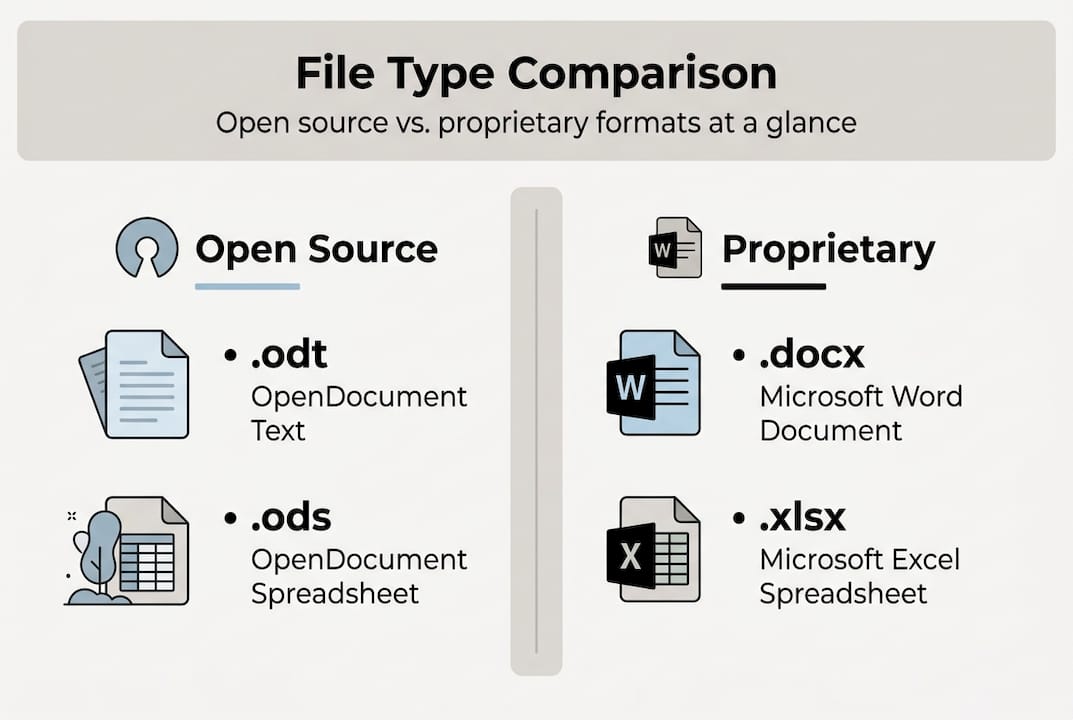 Infografik zum Vergleich von Open-Source- und proprietären Formaten