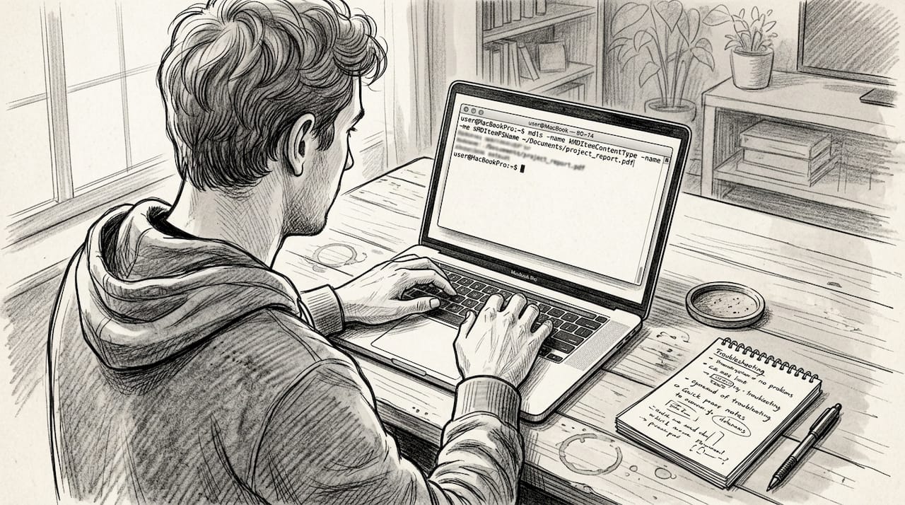 Man checking file UTI in macOS Terminal