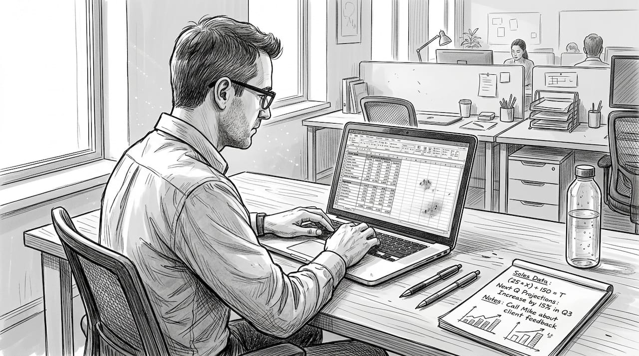 Man reviewing Excel spreadsheet at desk